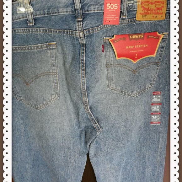Levi’s® Men's 505™ 38 x 29 Regular Straight Fit Jeans Blue Wash NEW with Tag - Picture 5 of 12